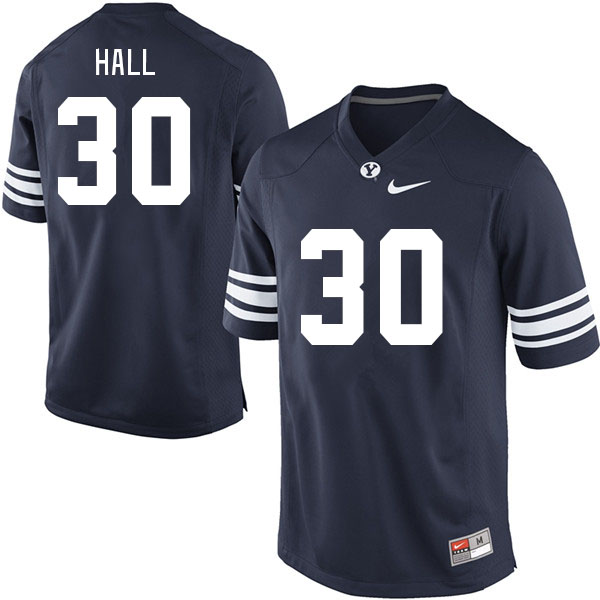 Men #30 Miles Hall BYU Cougars College Football Jerseys Stitched Sale-Navy